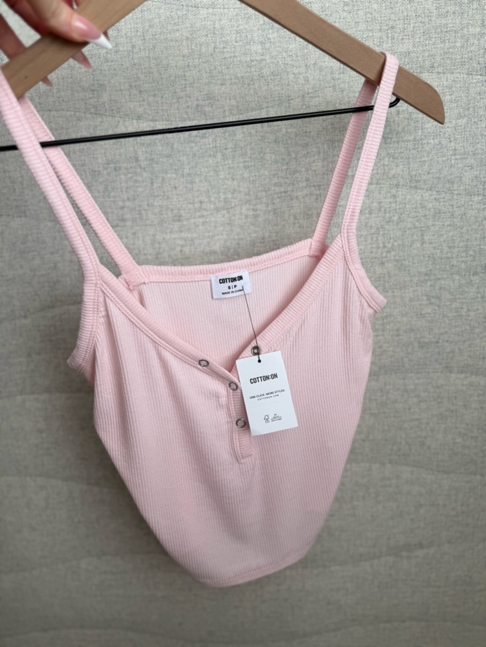 Cotton On Henley Ribbed Cami Soft Pink Women's Small